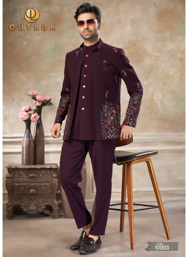 OUTLUK Maroon Jodhpuri Suit for Men - Image 2